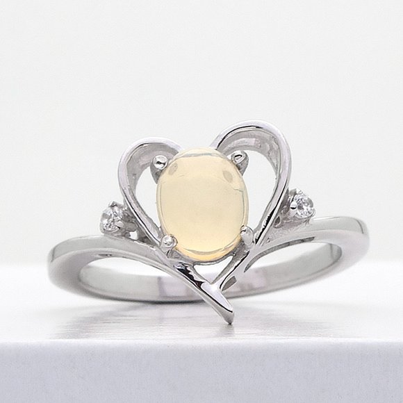 Silver Heart Opal Ring, Real Sterling Silver Stamped 925 Size 8 Ethical Lab Opal - Picture 5 of 9